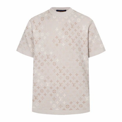 060311 New high-quality gradient-color woven-print jacquard wool blend round-neck T-shirt