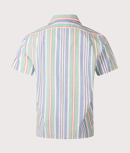 Classic Fit Short Sleeve Striped Chambray Camp Shirt