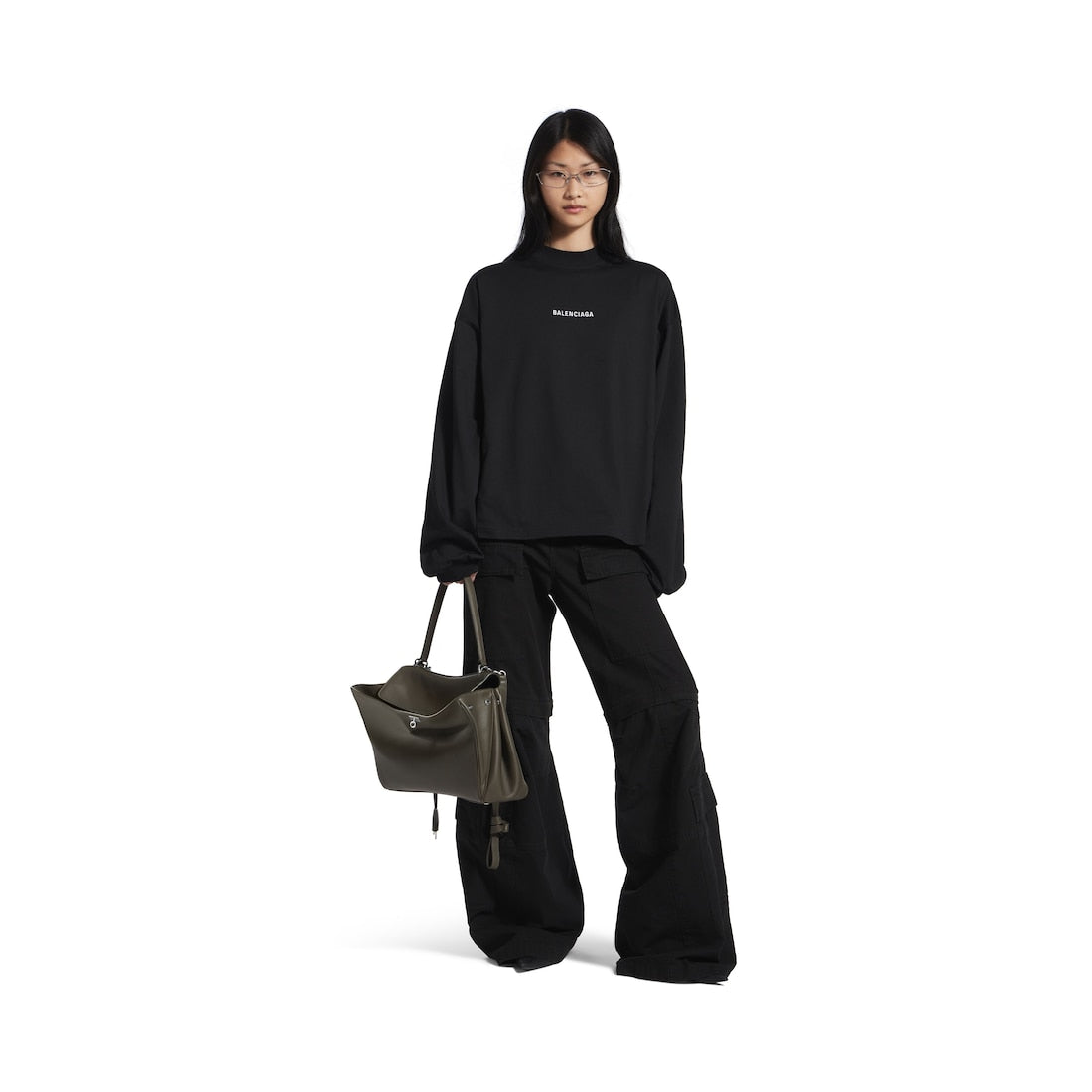 WOMEN'S BALENCIAGA BACK CROPPED LONG SLEEVE T-SHIRT IN BLACK/WHITE