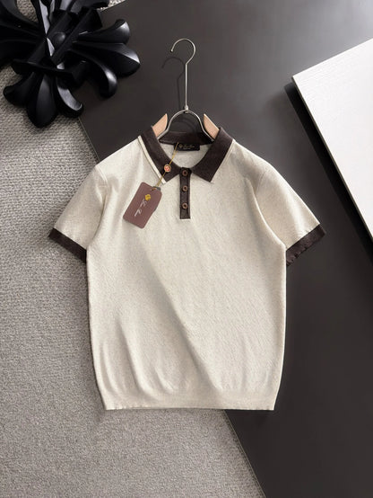 260511 New high-quality combed cotton yarn neckpiece stitched knitted polo shirt