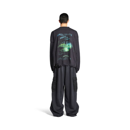 MEN'S DIY IMPRINT CROPPED LONG SLEEVE T-SHIRT IN BLACK FADED