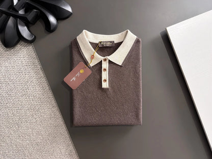 260511 New high-quality combed cotton yarn neckpiece stitched knitted polo shirt