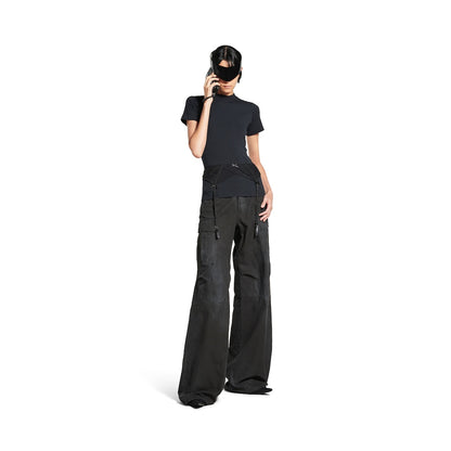 WOMEN'S LINGERIE T-SHIRT IN FADED BLACK