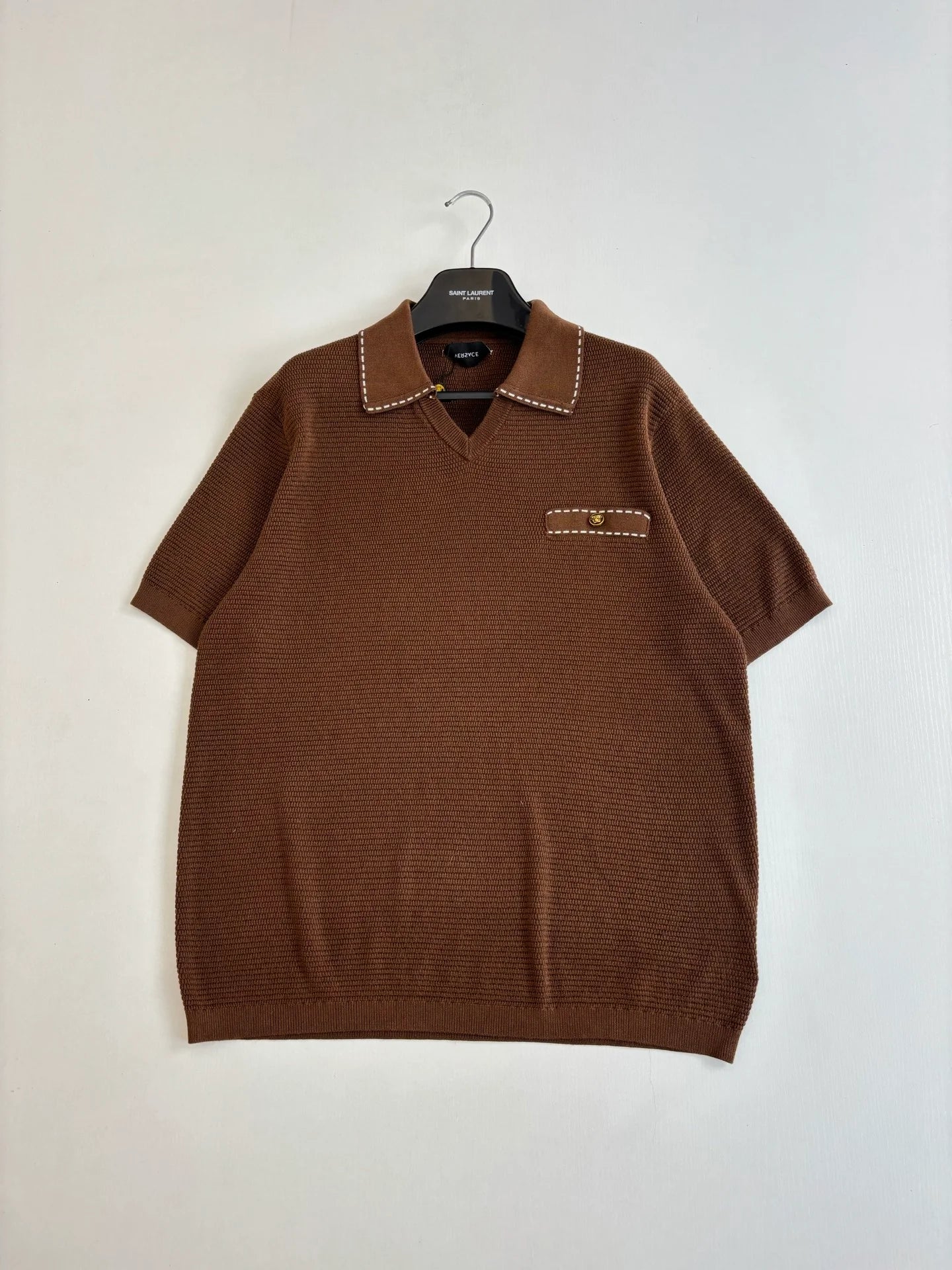 260521 New high-quality V-neck knitted polo with a collar and short sleeves