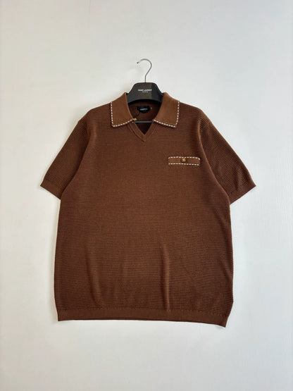260521 New high-quality V-neck knitted polo with a collar and short sleeves