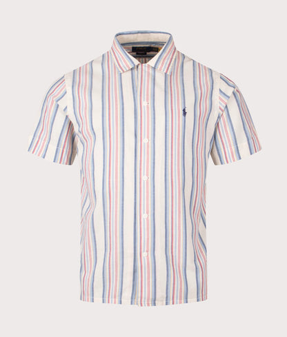 Classic Fit Short Sleeve Striped Chambray Camp Shirt