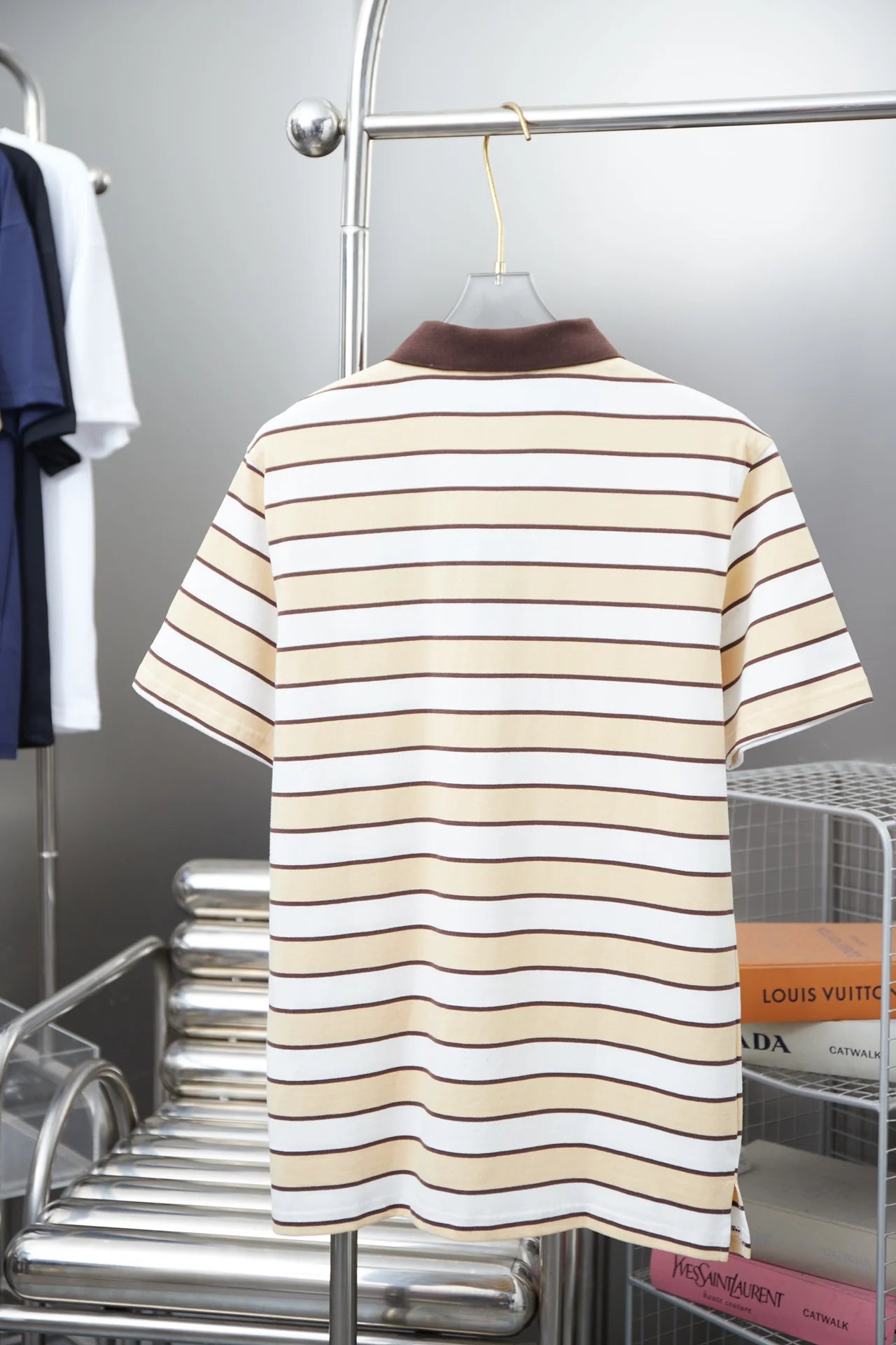 250404 New high-quality striped printed knitted POLO shirt