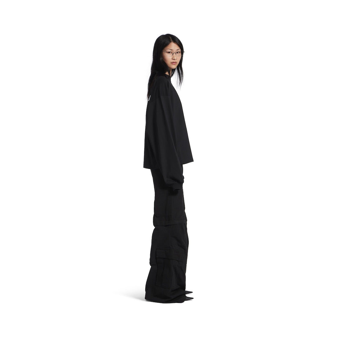 WOMEN'S BALENCIAGA BACK CROPPED LONG SLEEVE T-SHIRT IN BLACK/WHITE