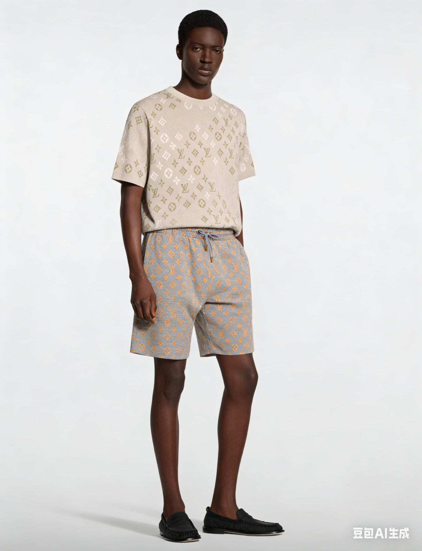 060311 New high-quality gradient-color woven-print jacquard wool blend round-neck T-shirt