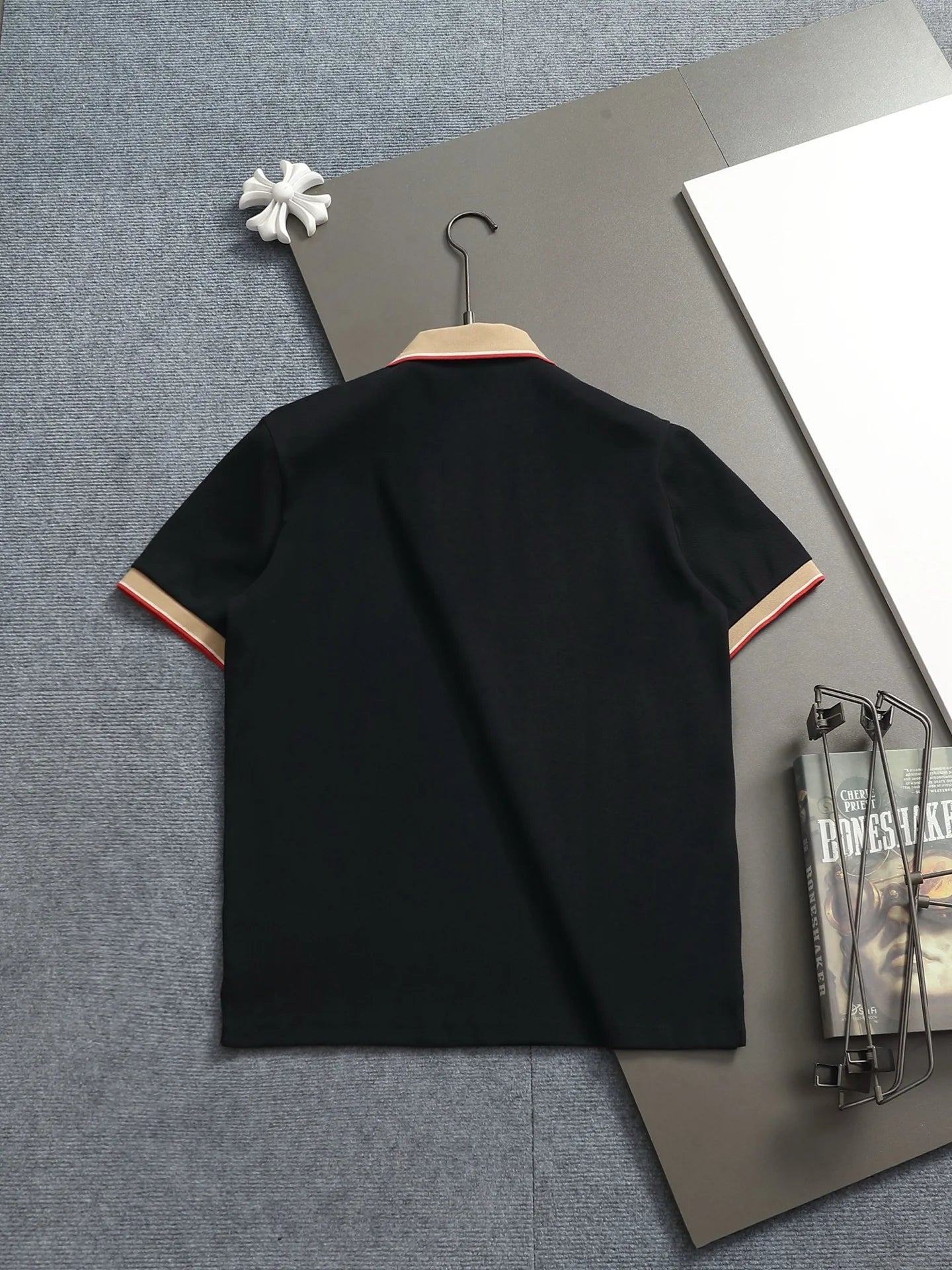260415 New high-quality checked patchwork knit collar polo shirt