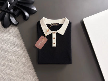 260511 New high-quality combed cotton yarn neckpiece stitched knitted polo shirt
