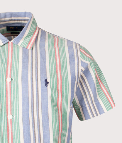 Classic Fit Short Sleeve Striped Chambray Camp Shirt