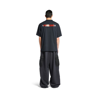MEN'S TAPED BALENCIAGA BACK T-SHIRT MEDIUM FIT IN FADED BLACK/WHITE/RED