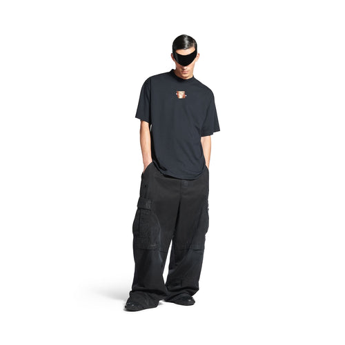 MEN'S TAPED BALENCIAGA BACK T-SHIRT MEDIUM FIT IN FADED BLACK/WHITE/RED