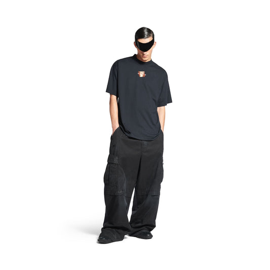 MEN'S TAPED BALENCIAGA BACK T-SHIRT MEDIUM FIT IN FADED BLACK/WHITE/RED