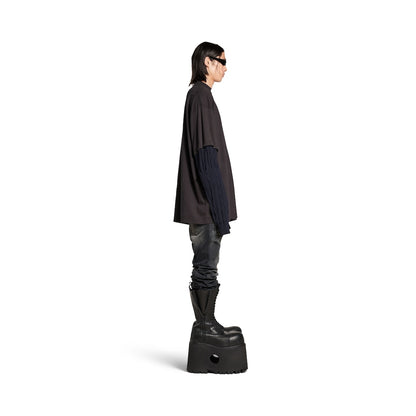MEN'S HANDLE WITH CARE PATCHED SLEEVES T-SHIRT IN BLACK FADED
