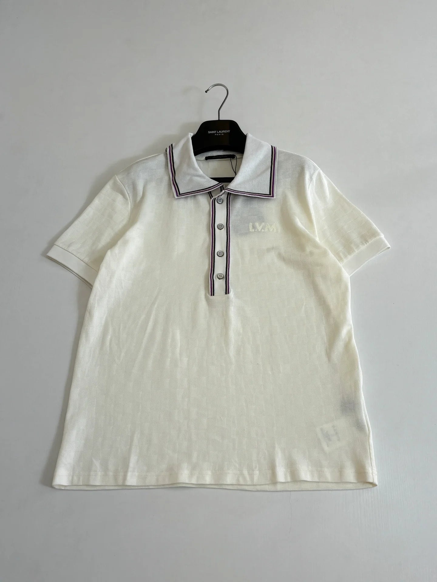 260428 New high-quality embroidered letter logo striped plaid polo shirt with jacquard fabric