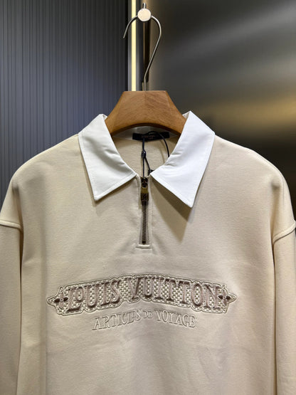 250813 New high-quality POLO sweatshirt with checkered embroidery zipper
