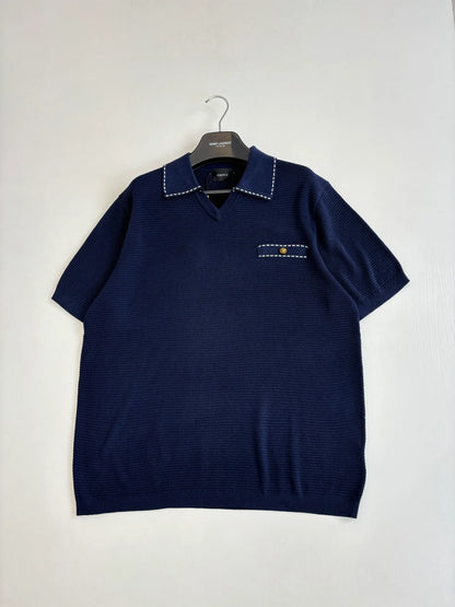 260521 New high-quality V-neck knitted polo with a collar and short sleeves