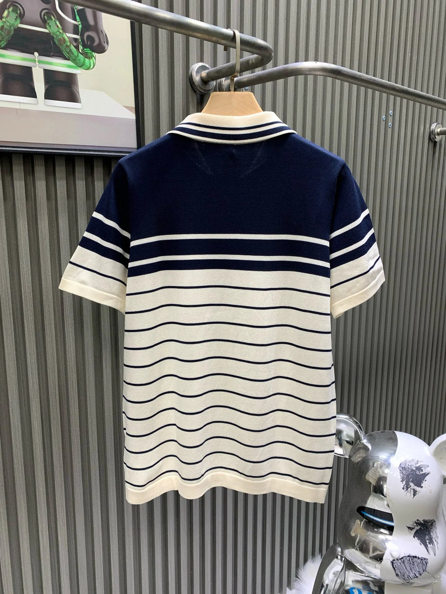 260506 New high-quality striped contrast knit polo shirt