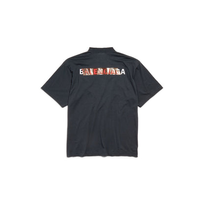 MEN'S TAPED BALENCIAGA BACK T-SHIRT MEDIUM FIT IN FADED BLACK/WHITE/RED
