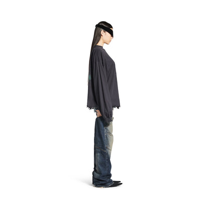 MEN'S DIY IMPRINT CROPPED LONG SLEEVE T-SHIRT IN BLACK FADED