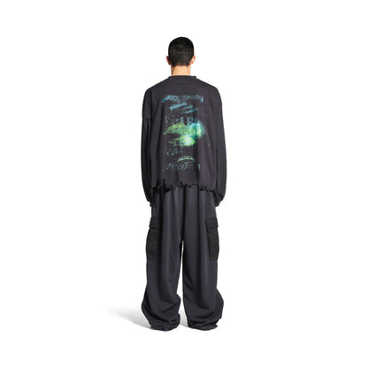 MEN'S DIY IMPRINT CROPPED LONG SLEEVE T-SHIRT IN BLACK FADED