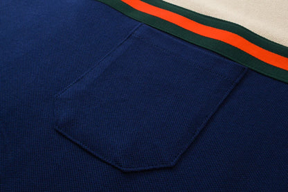 250313 New high quality tri-color woven with color contrast patchwork lapel polo