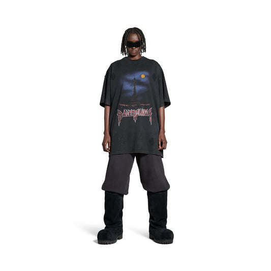 MEN'S PARIS MOON DOUBLE FRONT T-SHIRT OVERSIZED IN BLACK