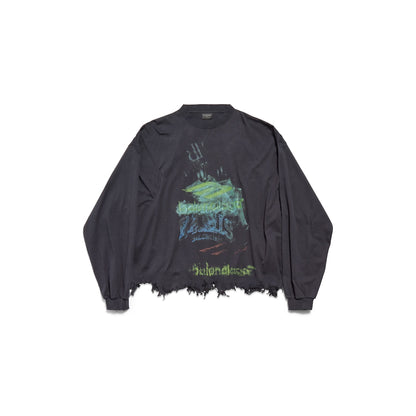 MEN'S DIY IMPRINT CROPPED LONG SLEEVE T-SHIRT IN BLACK FADED