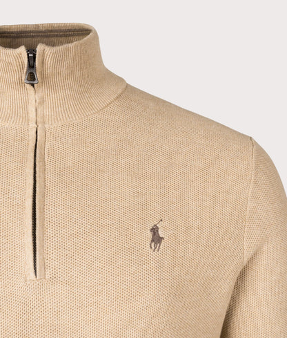 Quarter Zip Contrast Logo Knit