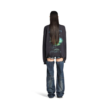 MEN'S DIY IMPRINT CROPPED LONG SLEEVE T-SHIRT IN BLACK FADED