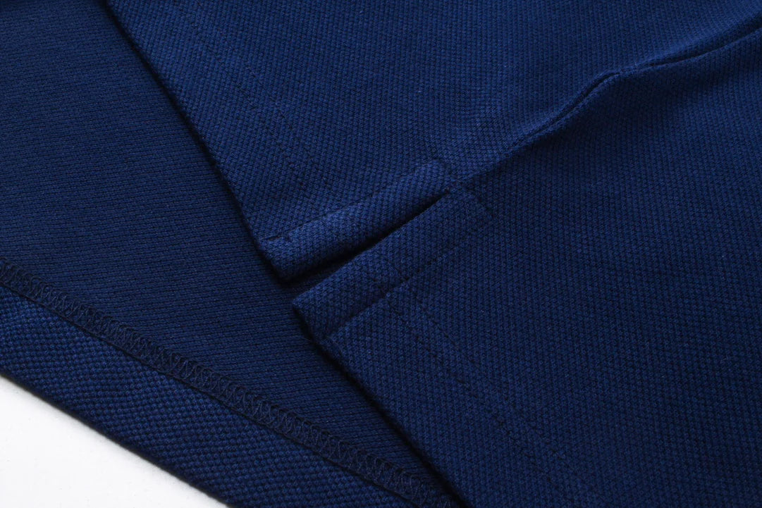 250313 New high quality tri-color woven with color contrast patchwork lapel polo