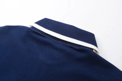 250313 New high quality tri-color woven with color contrast patchwork lapel polo