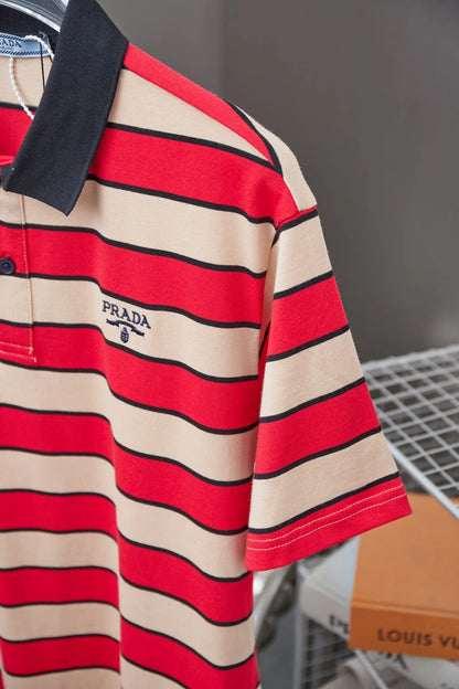 250404 New high-quality striped printed knitted POLO shirt