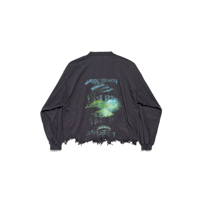 MEN'S DIY IMPRINT CROPPED LONG SLEEVE T-SHIRT IN BLACK FADED