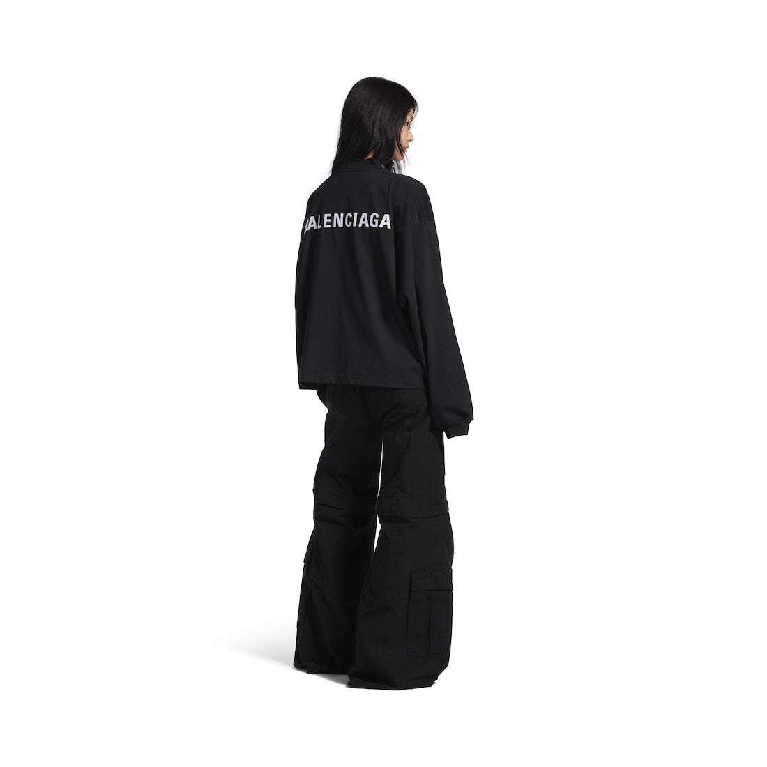 WOMEN'S BALENCIAGA BACK CROPPED LONG SLEEVE T-SHIRT IN BLACK/WHITE
