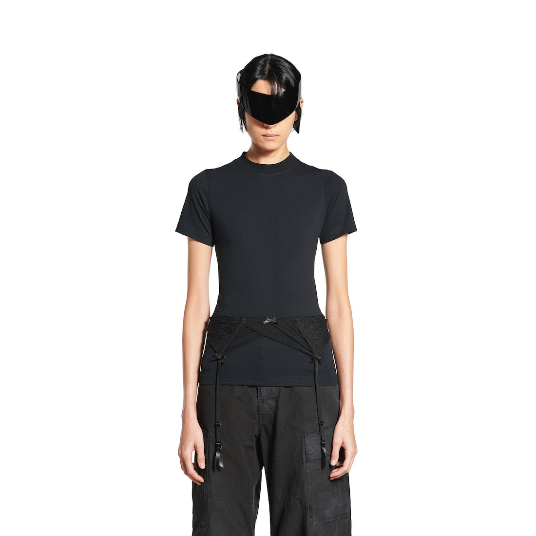 WOMEN'S LINGERIE T-SHIRT IN FADED BLACK