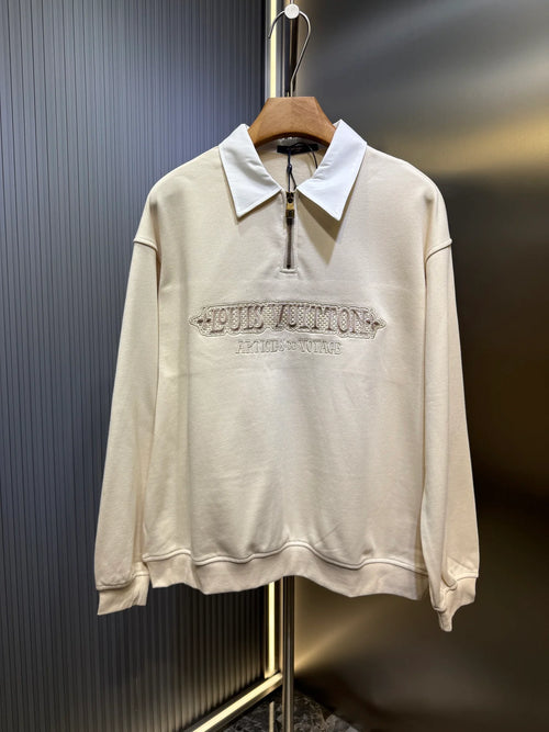 250813 New high-quality POLO sweatshirt with checkered embroidery zipper