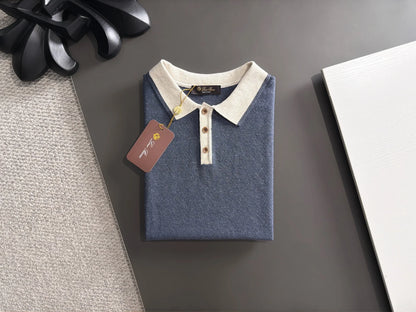 260511 New high-quality combed cotton yarn neckpiece stitched knitted polo shirt