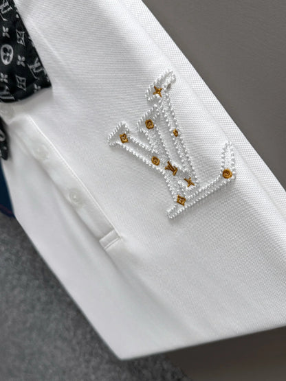 260511 New high-quality embroidered neckline jacquard patchwork design Polo shirt