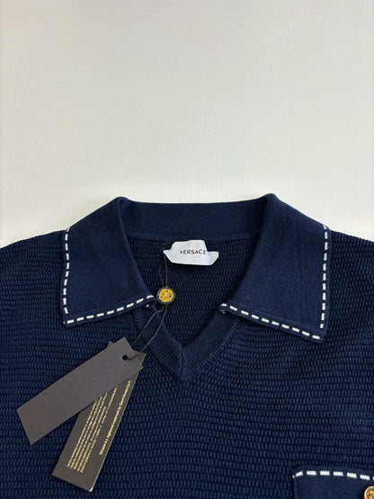 260521 New high-quality V-neck knitted polo with a collar and short sleeves